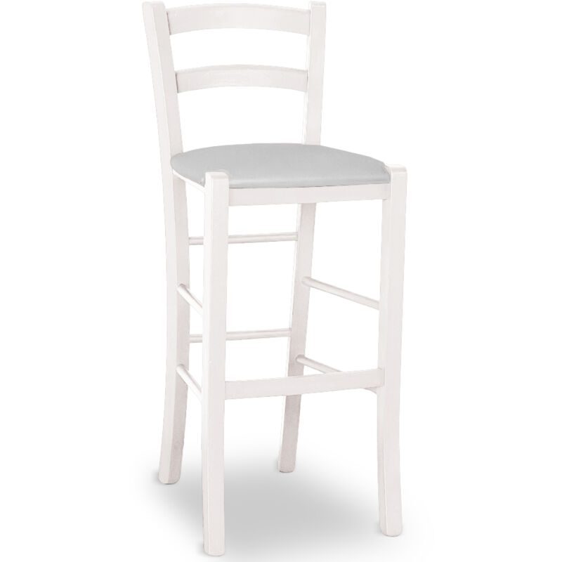 foto del prodotto sgabello venezia in legno bianco anilina h 73 seduta similpelle grigio ghiaccio