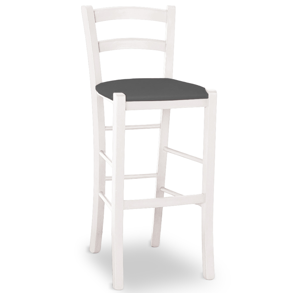 foto del prodotto sgabello venezia in legno bianco anilina h73 seduta similpelle grigio antracite