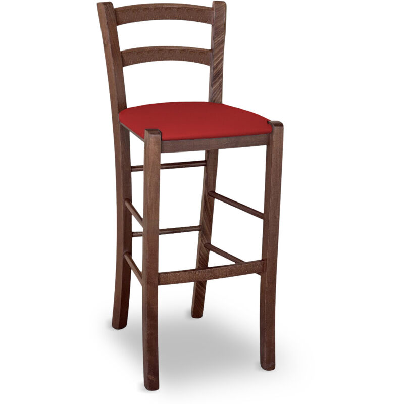 foto del prodotto sgabello venezia in legno noce scuro h 73 cm con seduta in similpelle rosso