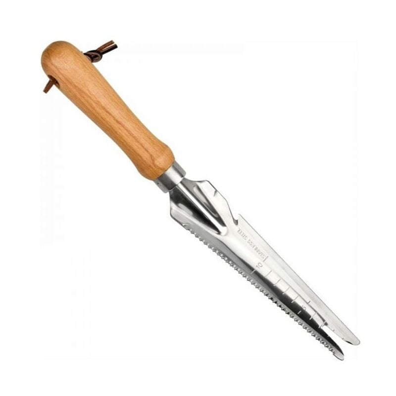 foto del prodotto sgorbia per diserbo in acciaio inossidabile con manico in legno, sarchiatore manuale per diserbo da giardino