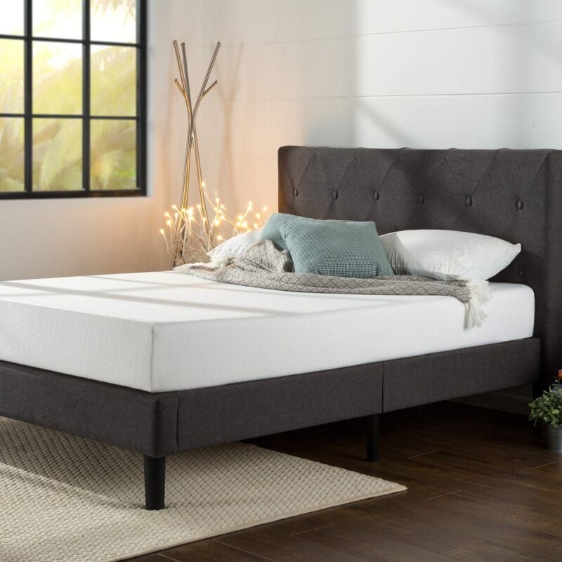foto del prodotto shalini letto 140 x 200 cm, altezza 35 cm, telaio imbottito con doghe in legno, grigio scuro, grigio scuro zinus