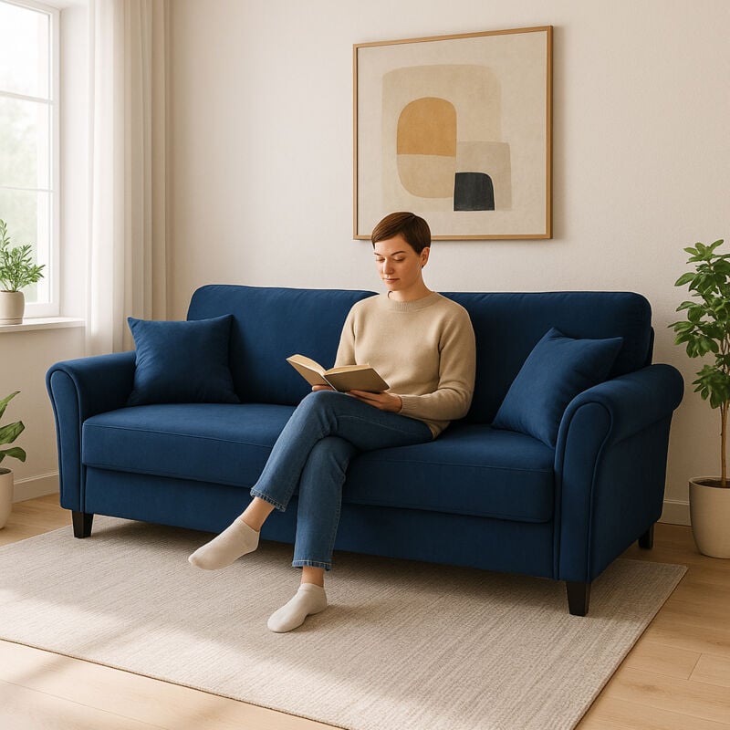 foto del prodotto shally dogan divano 3 posti con rivestimento in velluto blu premium sofa relax 212x75x87 cm