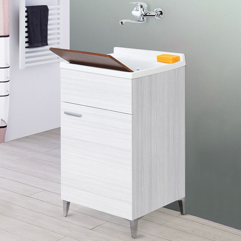 foto del prodotto shally dogan mobile lavatoio grigio koala 1 anta 50 cm lavabo resina asse legno per lavaggio