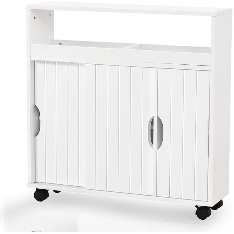 foto del prodotto shally dogan mobiletto bagno 4 ruote e ante scorrevoli carrello salvaspazio stretto multiuso