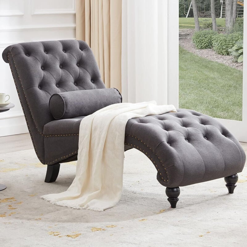 foto del prodotto shally dogan poltrona chaise lounge in tessuto grigio ergonomica sdraio relax soggiorno casa
