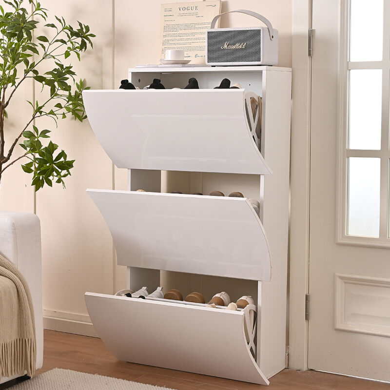 foto del prodotto shally dogan scarpiera ingresso in legno lucido onde 3 ante bianco salvaspazio 71x26.5x121cm