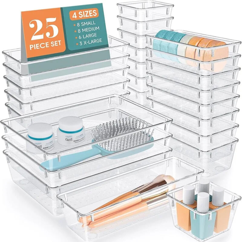 foto del prodotto shally dogan set 25 pezzi organizer per cassetti in plastica trasparente divisorio salvaspazio