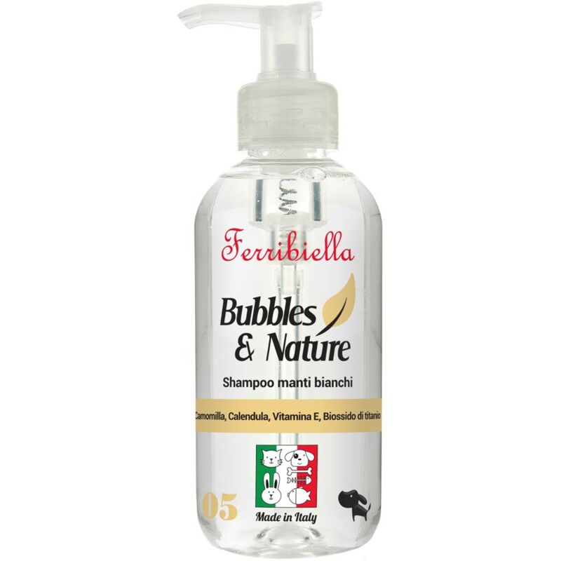 foto del prodotto shampoo con camomilla, calendula, vitamina e, biossido di titanio per cani con manto bianco 250 ml