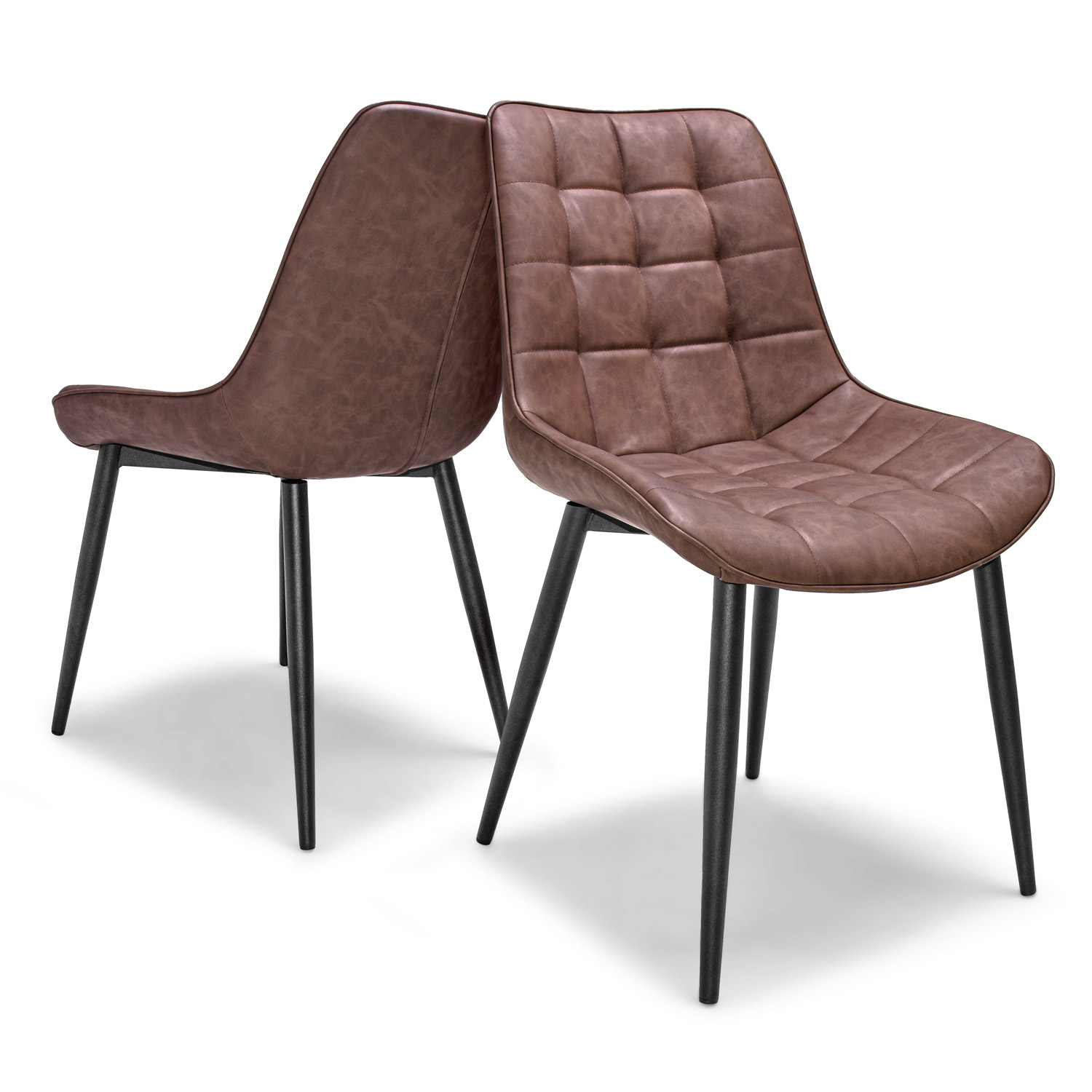 foto del prodotto shanghai set di 2 sedie di design in leatherette imbottita e trapuntata. set di 2 sedie da pranzo, ufficio, studio. sedute in ecopelle colore marrone effetto cuoio
