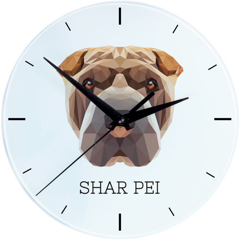 foto del prodotto shar pei orologio da parete geometrico con foto e scritta di art dog