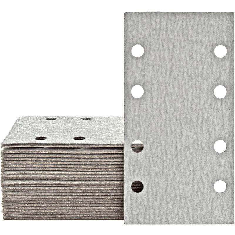 foto del prodotto shark carte abrasive velcrate, 180 x 93 mm, 8 fori, p. levigatrici orbitali, corindone normale 50 pz. g80 miotools