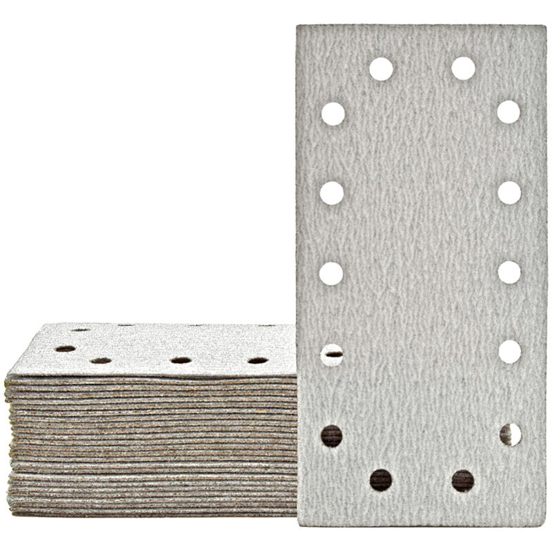 foto del prodotto shark carte abrasive velcrate, 230 x 115 mm, 14 fori, p. levigatrici orbitali, corindone normale 50 pz. g400 miotools
