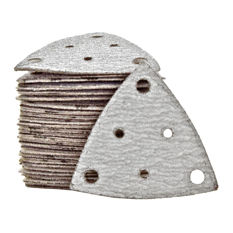 foto del prodotto shark carte abrasive velcrate, 82 mm, 6 fori, p. levigatrici a delta, corindone normale 50 pz. g320 miotools