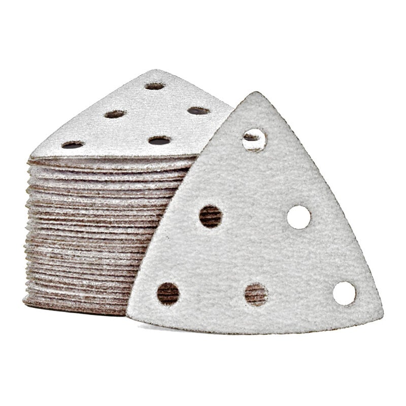 foto del prodotto shark carte abrasive velcrate, 93 mm, 6 fori, p. levigatrici a delta, corindone normale 50 pz. g400 miotools