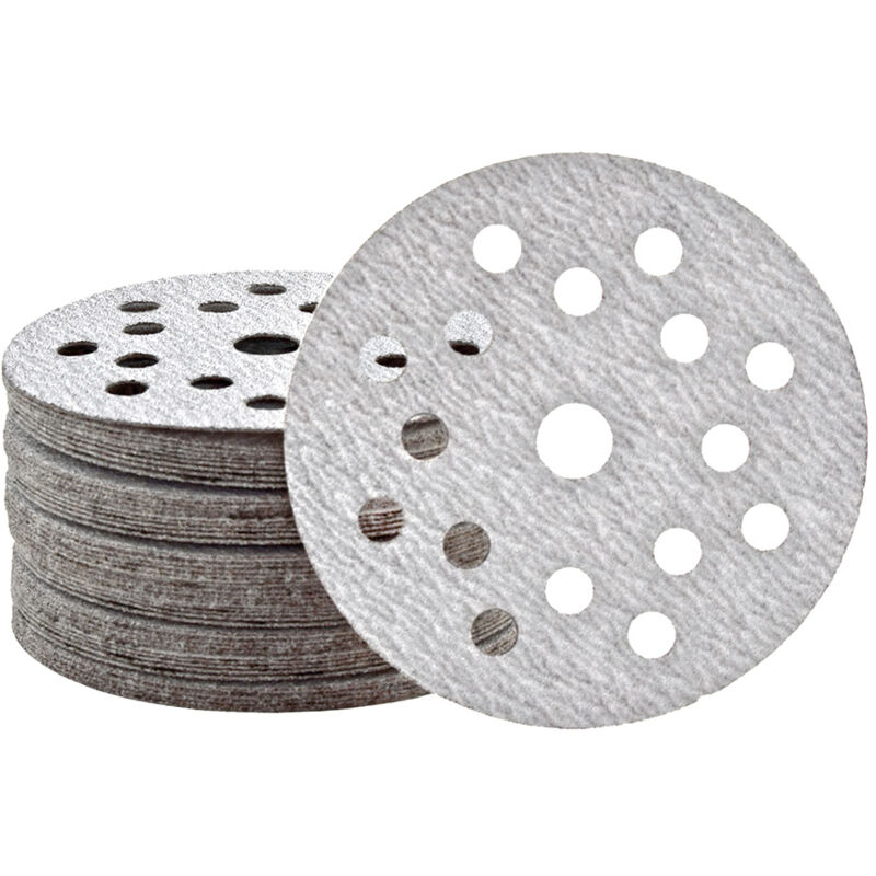 foto del prodotto shark dischi abrasivi velcrati, 125 mm, 17 fori, p. levigatrici rotorbitali, corindone normale 50 pz. g150 miotools