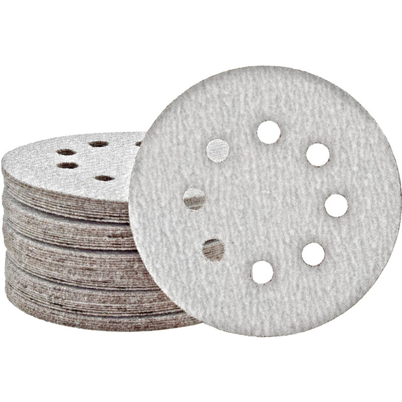 foto del prodotto shark dischi abrasivi velcrati, 125 mm, 8 fori, p. levigatrici rotorbitali, corindone normale 50 pz. g100 miotools
