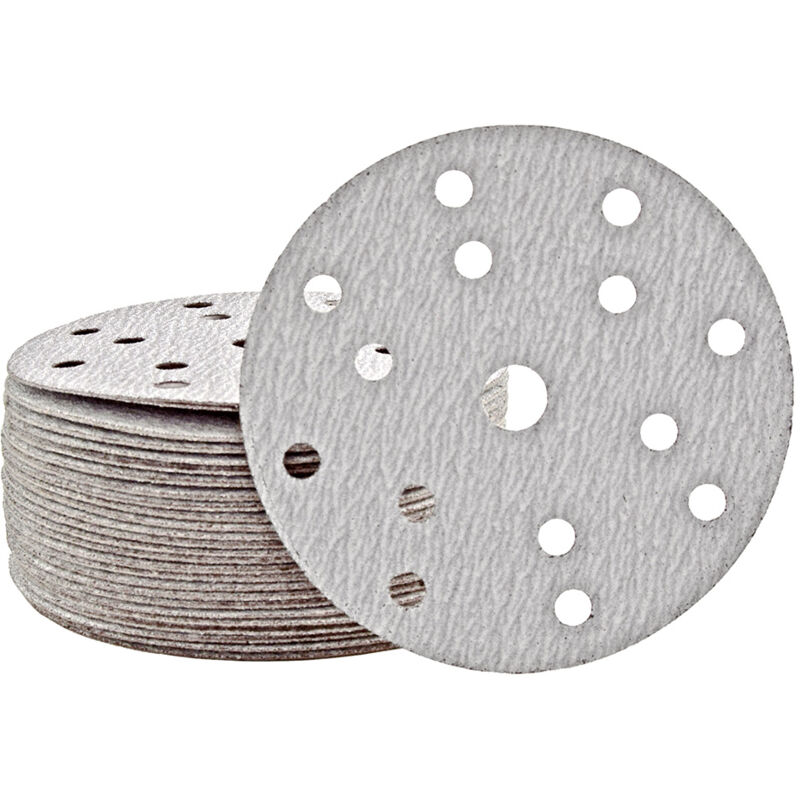 foto del prodotto shark dischi abrasivi velcrati, 150 mm, 15 fori, p. levigatrici rotorbitali, corindone normale 50 pz. g400 miotools