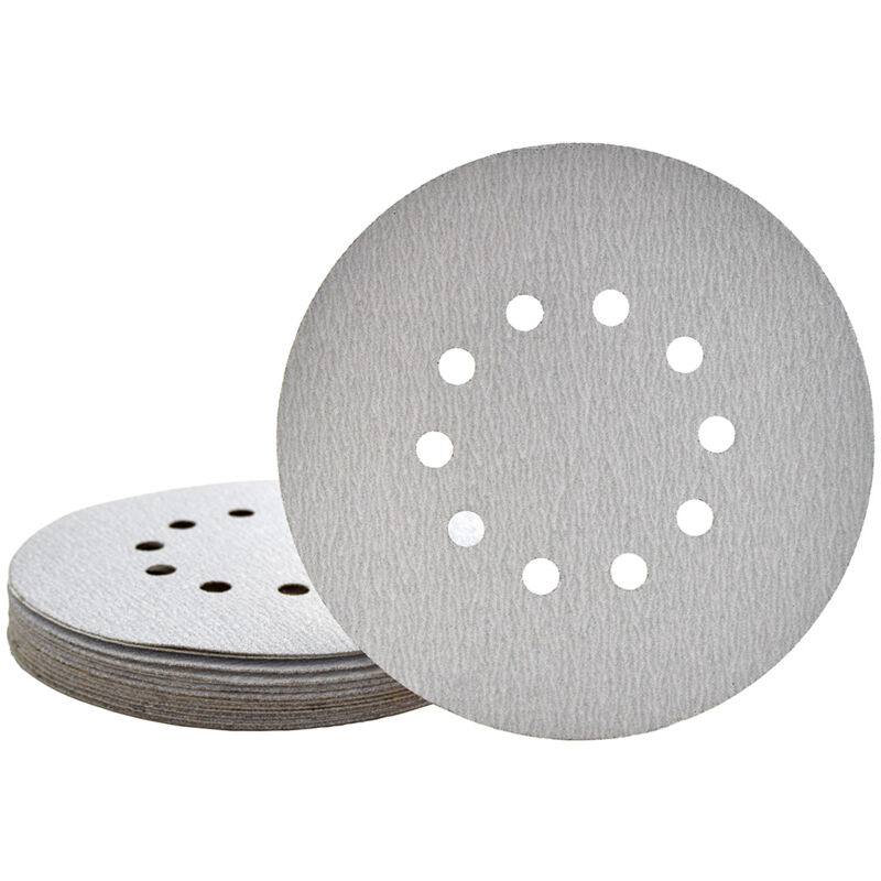 foto del prodotto shark dischi abrasivi velcrati, 225 mm, 10 fori, p. levigatrici per muri, corindone normale 25 pz. g100 miotools