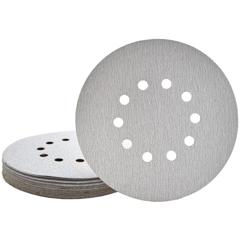 foto del prodotto shark dischi abrasivi velcrati, 225 mm, 10 fori, p. levigatrici per muri, corindone normale 25 pz. g240 miotools