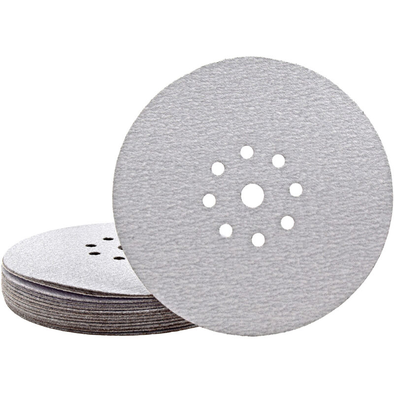 foto del prodotto shark dischi abrasivi velcrati, 225 mm, 9 fori, p. levigatrici per muri, corindone normale 25 pz. g400 miotools