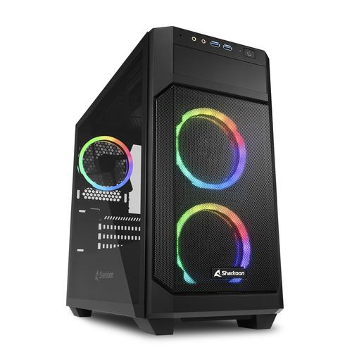 foto del prodotto sharkoon case micro atx 2xusb 3.0, vetro temperato, 2x120mm fan front, 1x120mm fan rear, 4 slot espa