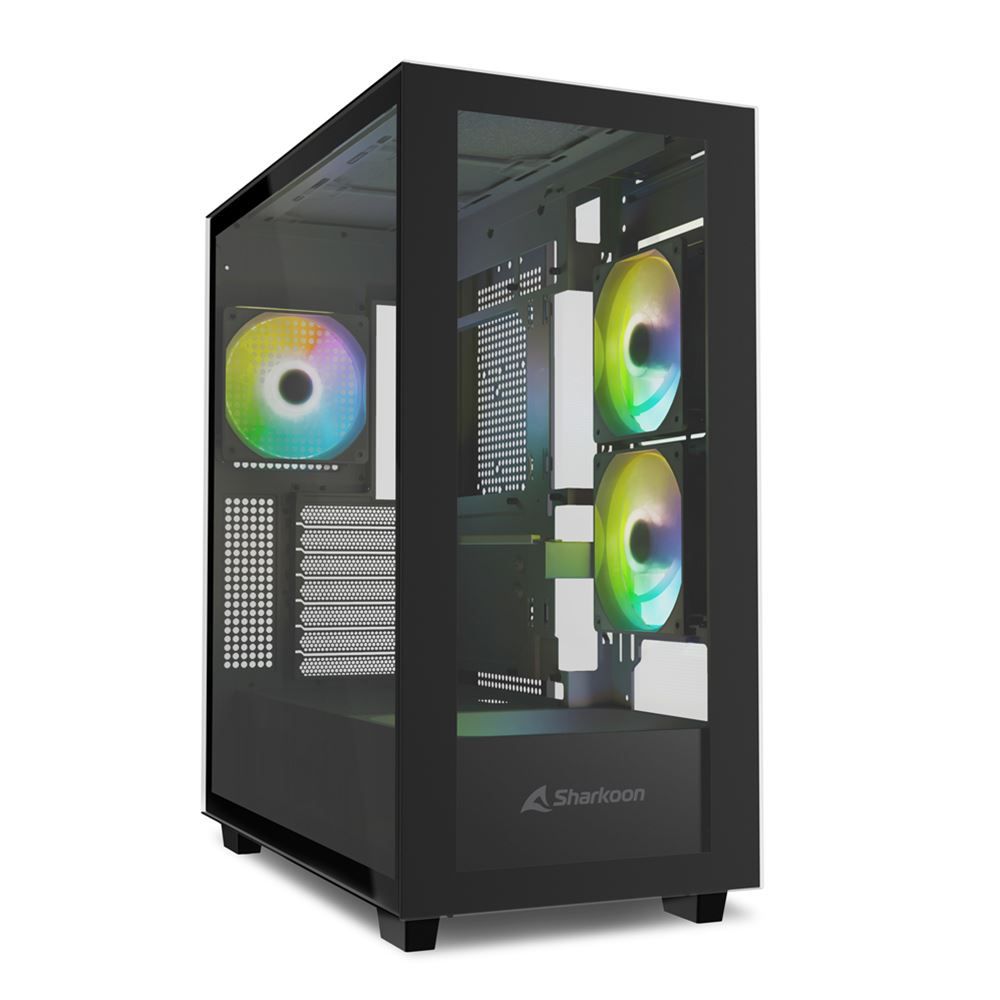 foto del prodotto sharkoon case rebel c60 rgb black atx 2x u3, 1x type c,trrs, 2x tempered glass, 4x 120 argb pwm, arg