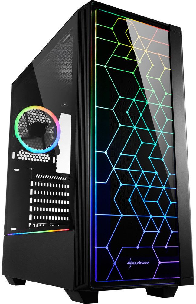 foto del prodotto sharkoon case rgb lit 100, atx, 7 slots expansion, 2 usb 3.0, 1 usb 2.0, drive bay 2,5 3,5