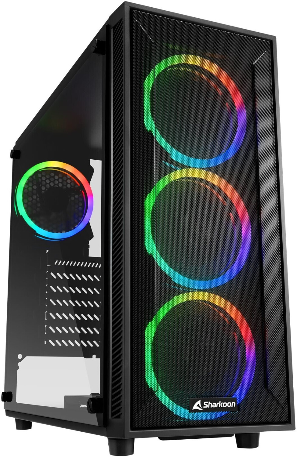foto del prodotto sharkoon case tg4m rgb atx vetro temperato 6 slot espansione, 3x120mm fan front, 1x120mm fan rear