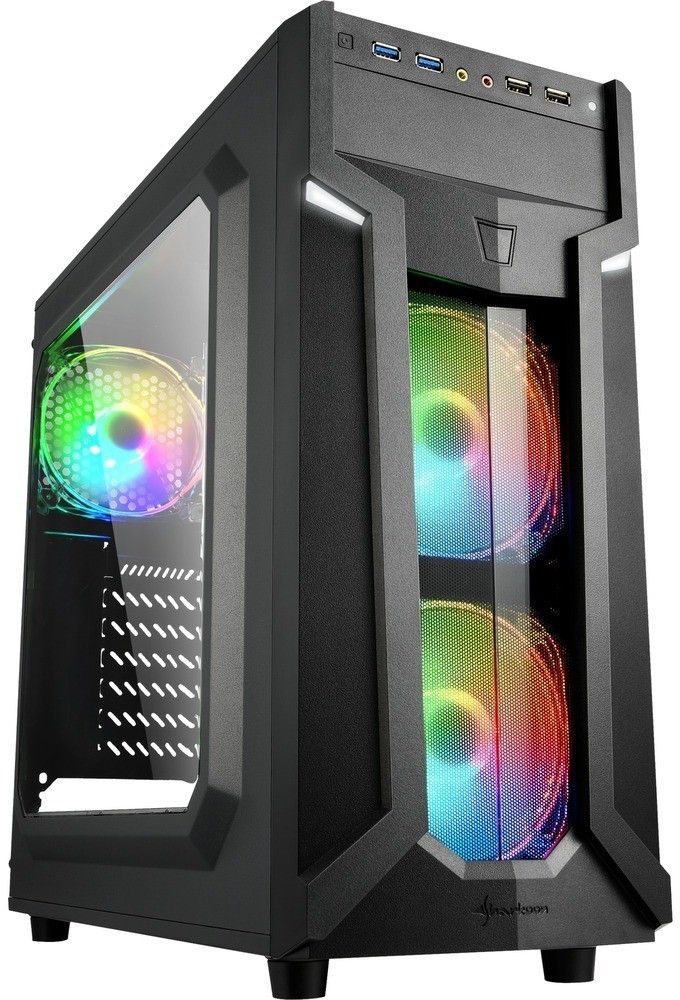 foto del prodotto sharkoon case vg6 w rgb, atx, 2xusb2, 2xusb3, 6 slots, 2x120 led front 1x120 rear, window acrilic, rgb color