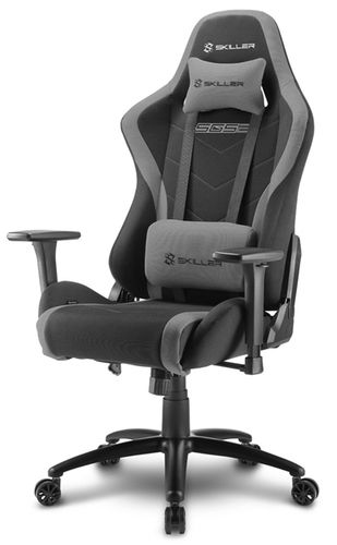 foto del prodotto sharkoon skiller sgs2 sedia gaming in tessuto, braccioli e schienale regolabili, telaio acciaio, doppio cuscino supporto cervicale e lombare, black grey