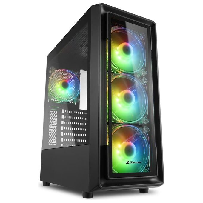 foto del prodotto sharkoon tk4 rgb case 7 slot espansione pannello frontale vetro temperato 3 porte