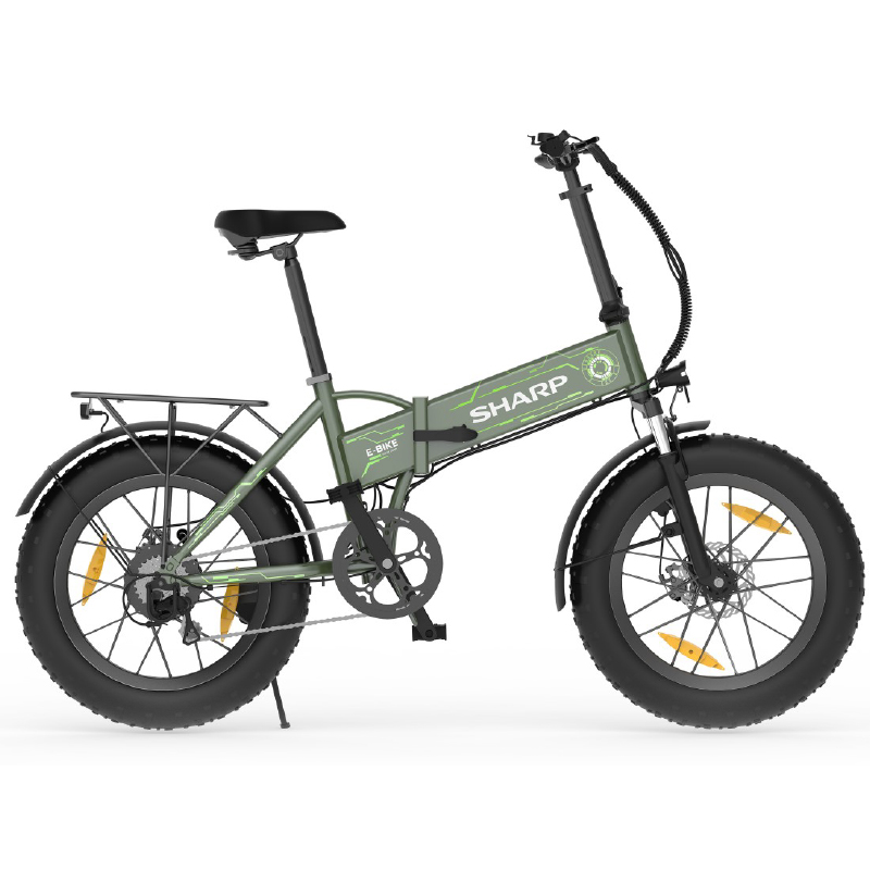 foto del prodotto sharp bilbao bk fs08e gg foldable fat e bike green bicicletta elettrica ruote 20 quot quot x4 quot quot motore 250w 36v batteria 36v 10ah certificata telaio in alluminio autonomia fino ad 80km forcella ammortizzata