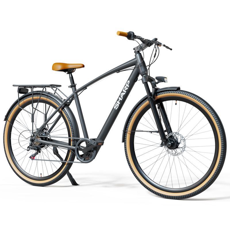 foto del prodotto sharp riga bk dm03e city e bike nera bicicletta elettrica ruote 29x2.125 motore bafang 250w 36v batteria 36v 7.8 ah certificata telaio in alluminio autonomia fino ad 60km