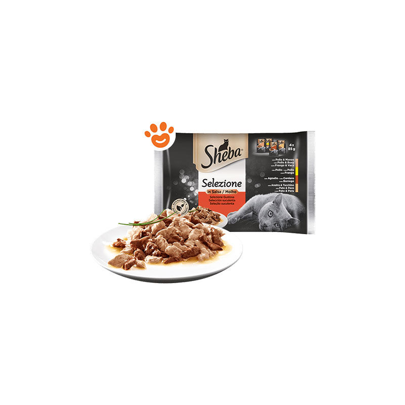 foto del prodotto sheba cat selezione gustosa in salsa pollo manzo, pollo, agnello, anatra tacchino sheba cat selezione gustosa in salsa pollo manzo, pollo,