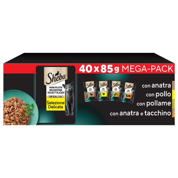 foto del prodotto sheba d licatesses mini filets selezione delicata extra pack 40x85 gr in salsa carni bianche 1 ordine scegli lo sconto bzr5 bzr20 200 punti fedelt 