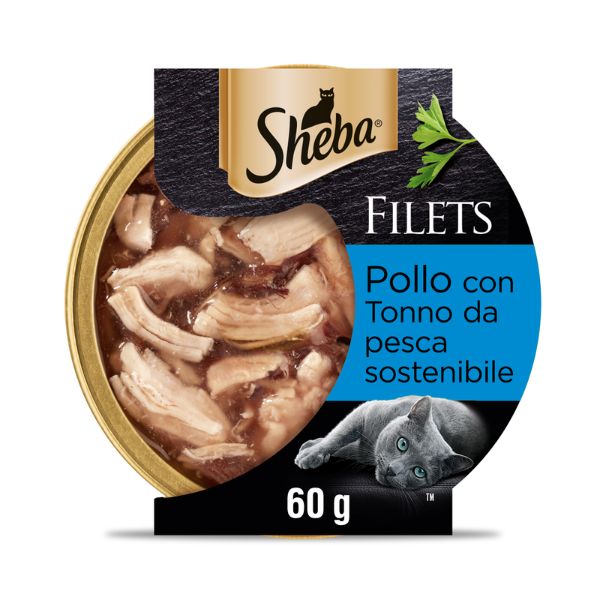 foto del prodotto sheba filets in salsa 60 gr - pollo e tonno - confezione da 16 pezzi - cibo umido per gatti - 1 ordine scegli lo sconto bzr5 bzr20 200 punti fedeltà