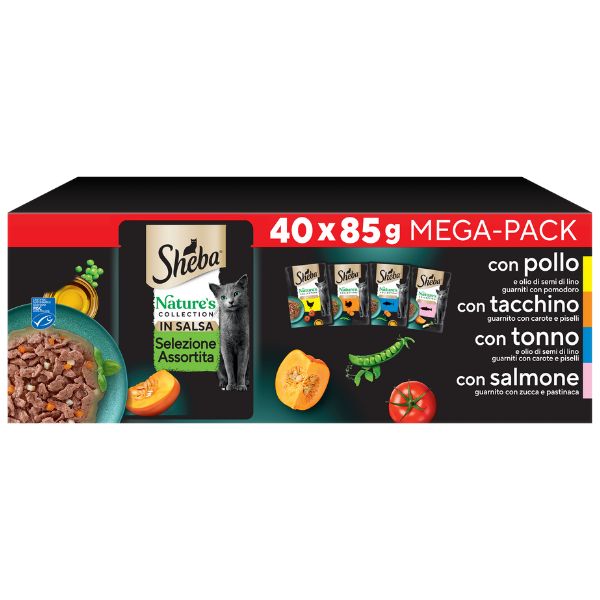 foto del prodotto sheba nature s collection in salsa multipack 40x85 gr selezione assortita 1 ordine scegli lo sconto bzr5 bzr20 200 punti fedelt 