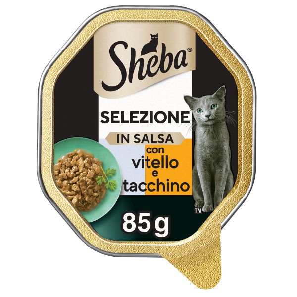foto del prodotto sheba selezione in salsa 85gr - con vitello e tacchino - confezione da 22 pezzi - cibo umido per gatti - 1 ordine scegli lo sconto bzr5 bzr20 200 punti fedeltà