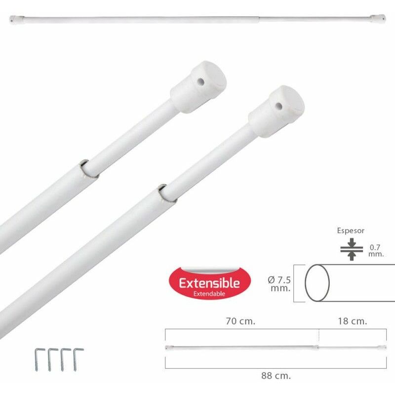 foto del prodotto sheer bar allungabile 70 88 cm. con supporto, senza molla 2 pezzi 
