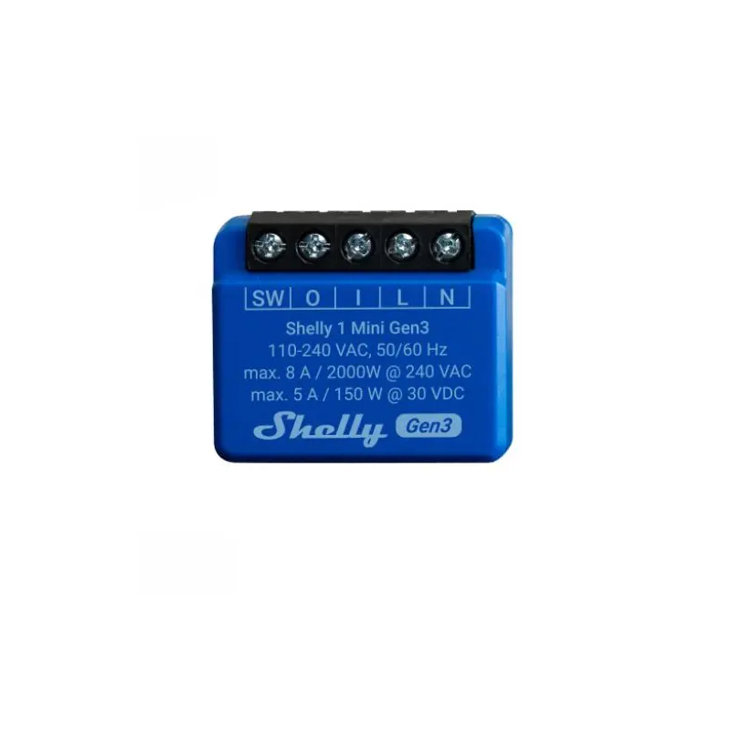 foto del prodotto shelly 1 mini gen3 interruttore smart elettrico interruttore intelligente 1p blu wireless