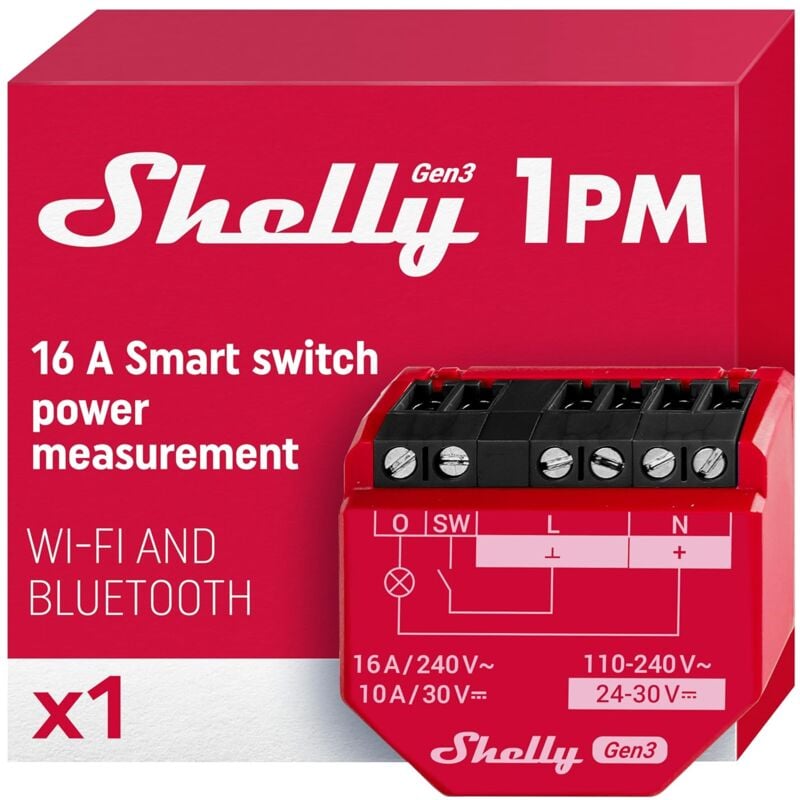foto del prodotto shelly 1 pm gen3 interruttore rel wlan con misurazione della corrente