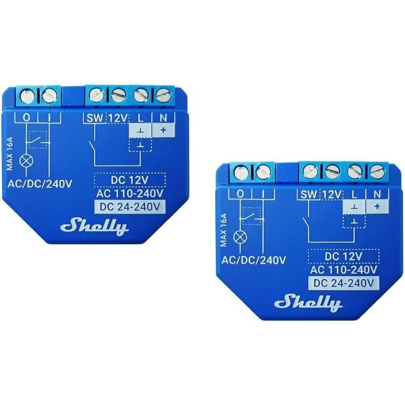 foto del prodotto shelly plus 1 confezione 2 pezzi dispositivo bluetooth wi fi per automazione domestica di luci, porta garage, sistema irrigazione, condizionatori,
