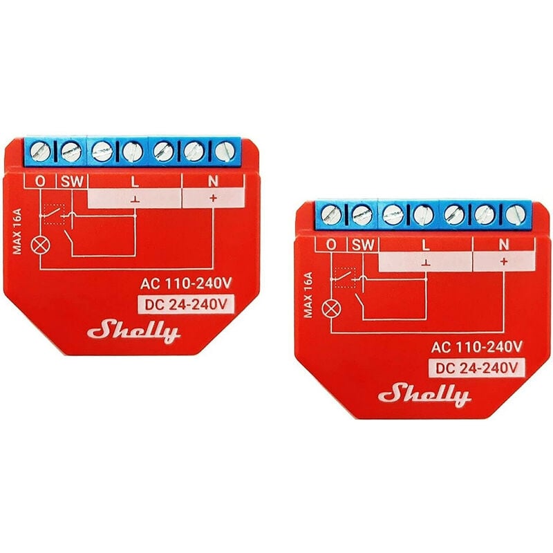 foto del prodotto shelly plus 1 pm confezione da 2 pezzi dispositivo bluetooth e wi fi per automazione domestica dei dispositivi elettrici, rosso plus 2pm