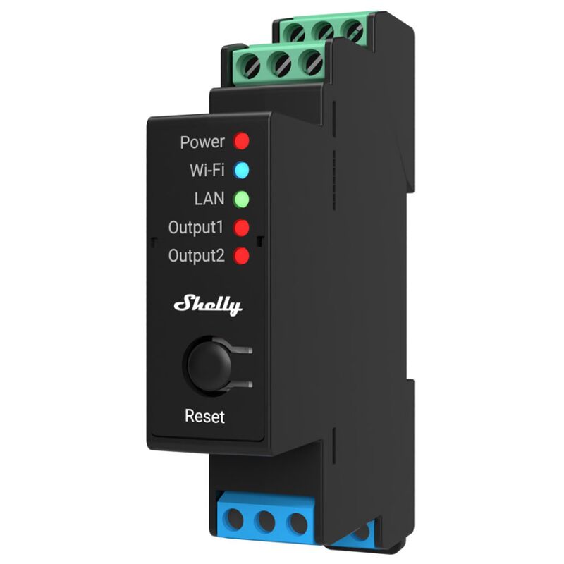 foto del prodotto shelly pro 2pm rel smart wifi lan bluetooth 2 canali, barra din, professionale, assistente vocale, mqtt