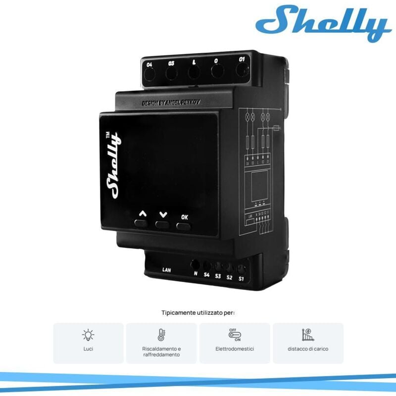 foto del prodotto shelly pro 4pm con misurazione consumi