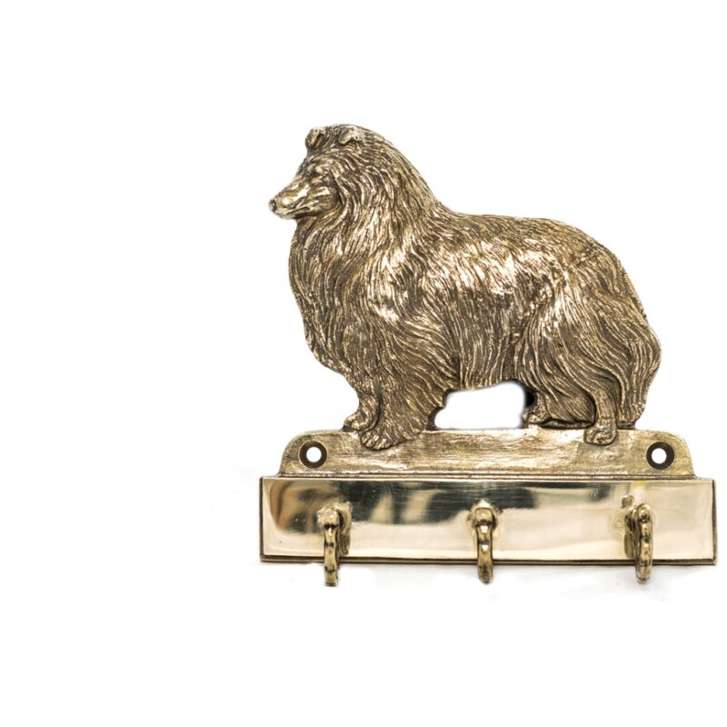 foto del prodotto sheltie - un portachiavi con un cane, un supporto in ottone per accessori per cani, un'elegante decorazione per il corridoio di art-dog