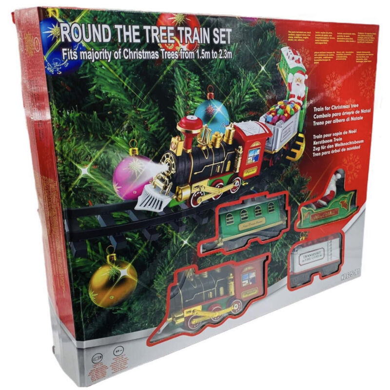 foto del prodotto shopping in rete trenino natalizio con supporto installazione per centro albero di natale treno elettrico 3 vagoni con luci natalizie diametro