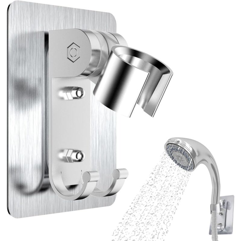foto del prodotto shower holder, adjustable shower holder, hand shower holder, no need replacement for no drilling hand shower holder, wide angle adjustable hand