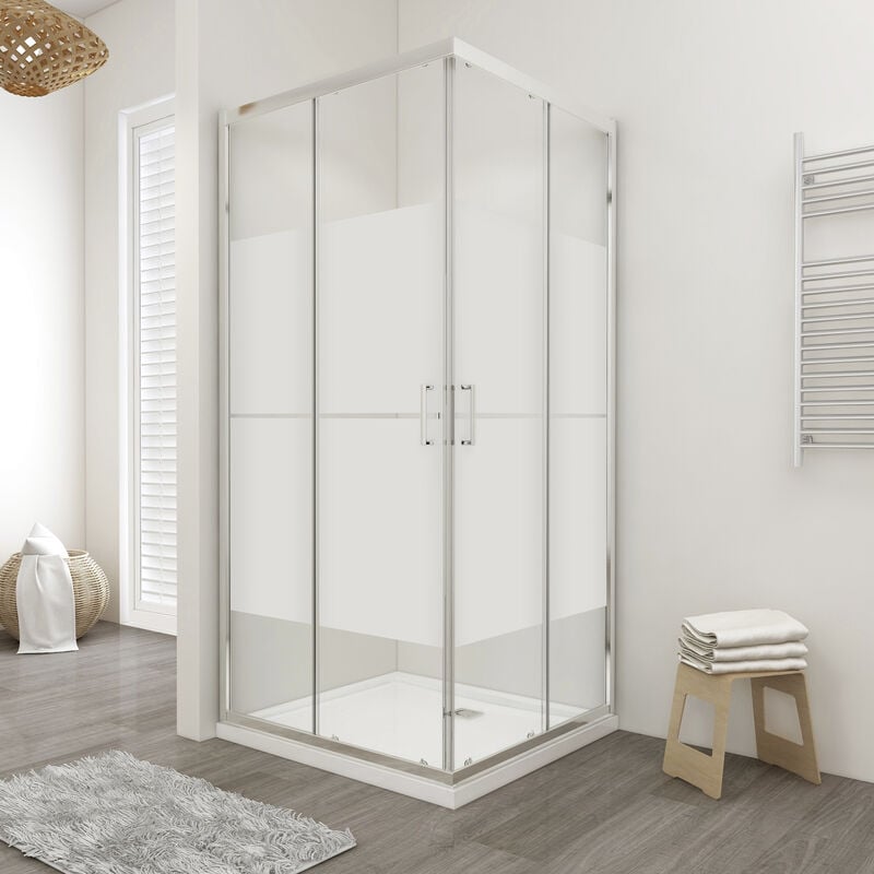foto del prodotto showerdesign box doccia lisbona doppia porta scorrevole quadrato 70x70 cm altezza 190 cm serigrafato 6 mm