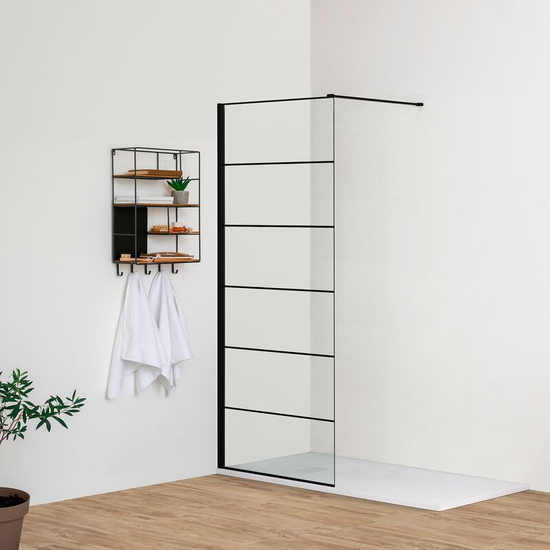foto del prodotto showerdesign parete doccia berlino 100 cm cristallo serigrafato nero opaco sx